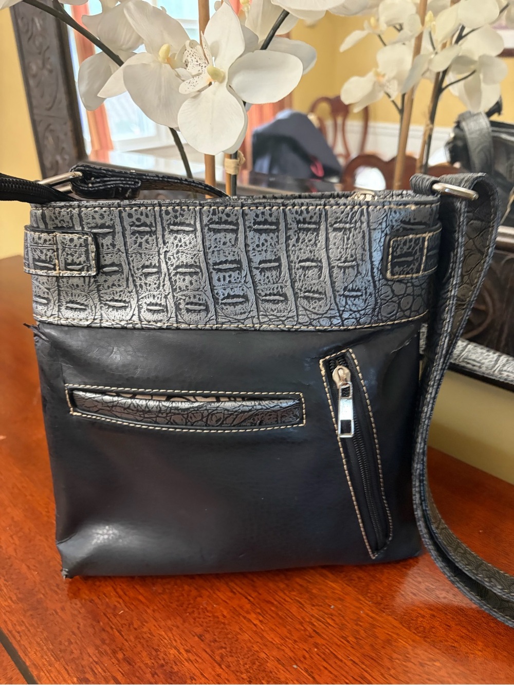 The Day Of The Dead Black Embroidered Crossbody Bag with Stud Accents - Picture 2 of 5